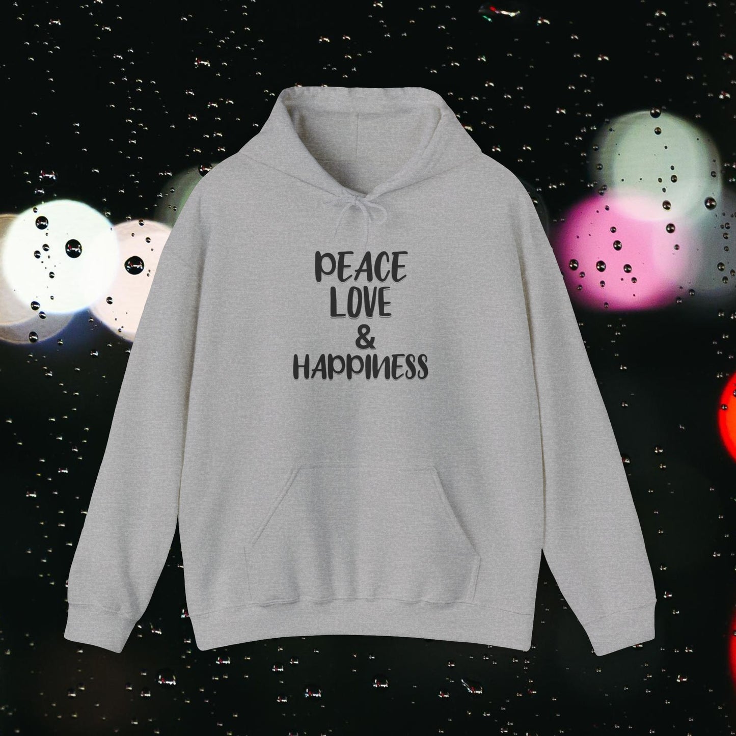 PEACE LOVE & HAPPINESS Unisex Heavy Blend™ Hooded Sweatshirt