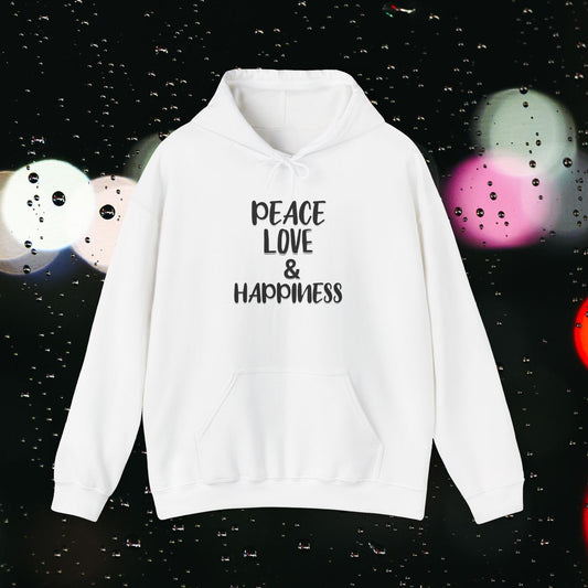 PEACE LOVE & HAPPINESS Unisex Heavy Blend™ Hooded Sweatshirt