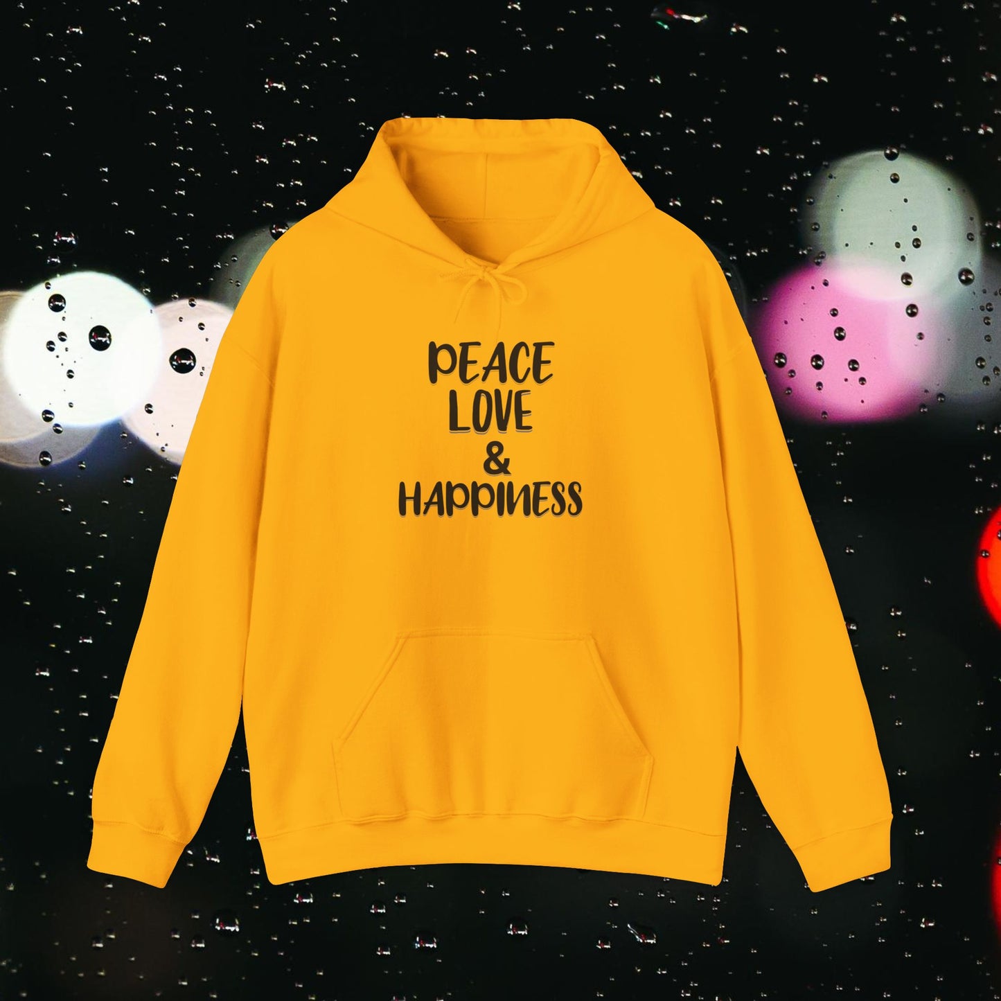 PEACE LOVE & HAPPINESS Unisex Heavy Blend™ Hooded Sweatshirt
